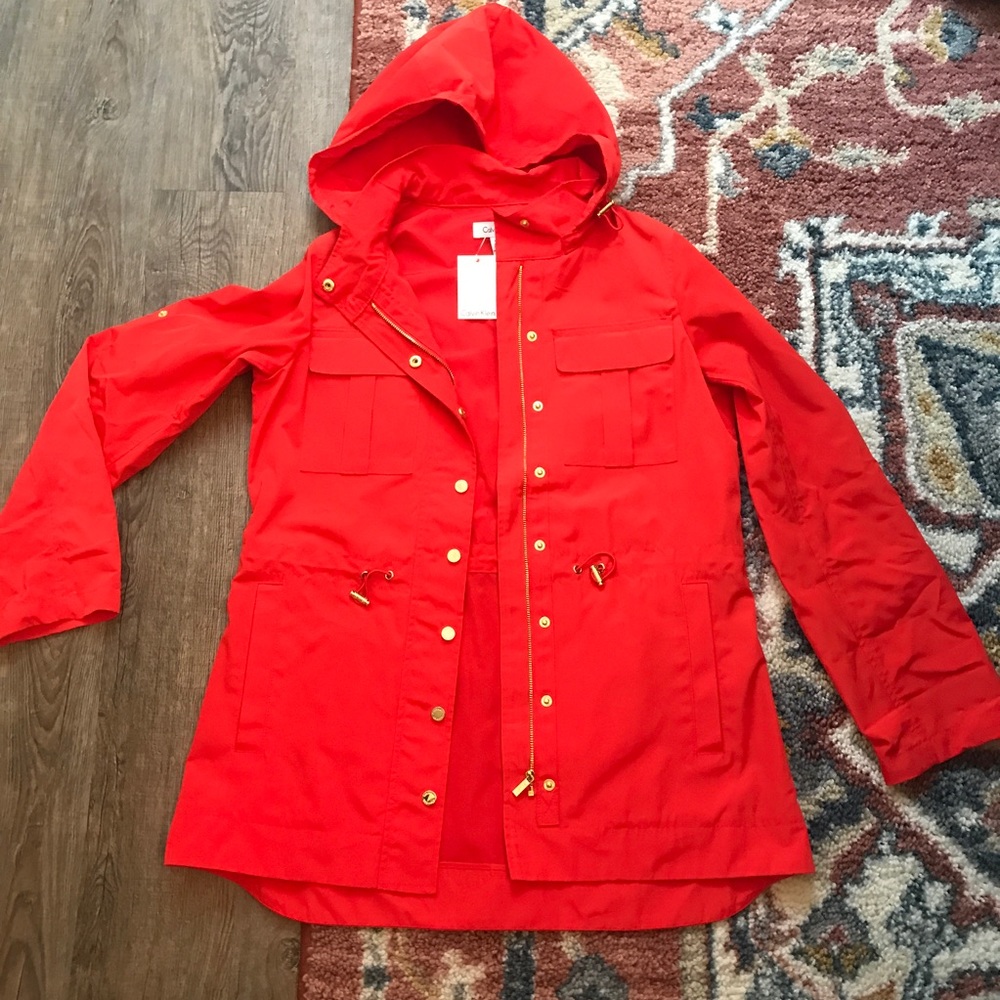 NEW Calvin Klein red hooded jacket size small